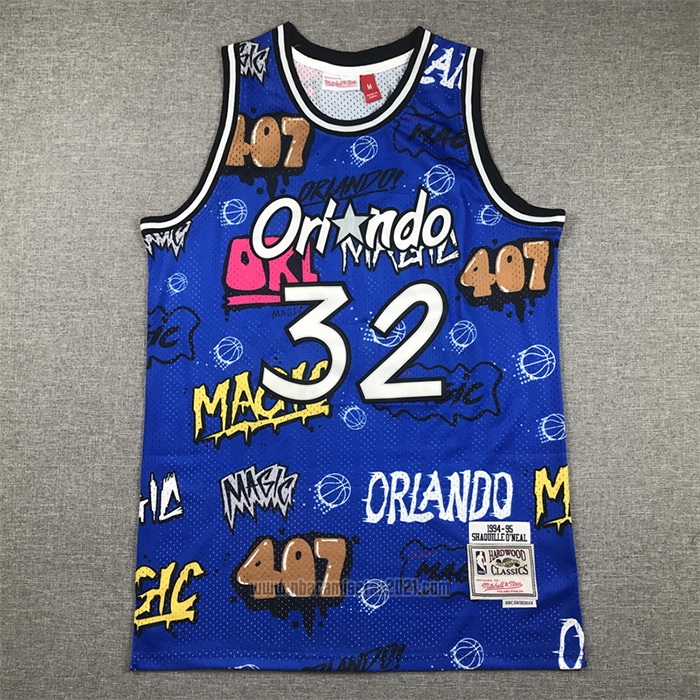 Camiseta Orlando Magic Shaquille O'Neal #32 Slap Sticker Mitchell & Ness 1994-95 Azul